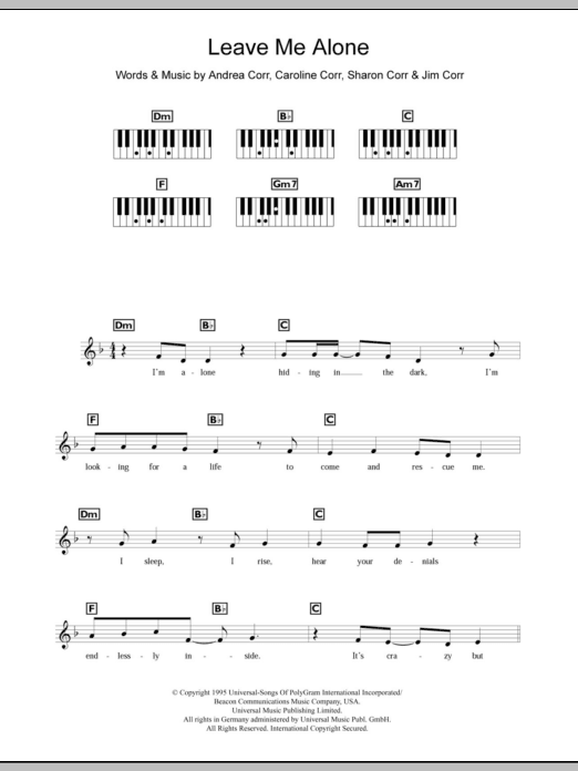The Corrs Leave Me Alone Sheet Music Notes & Chords for Keyboard - Download or Print PDF