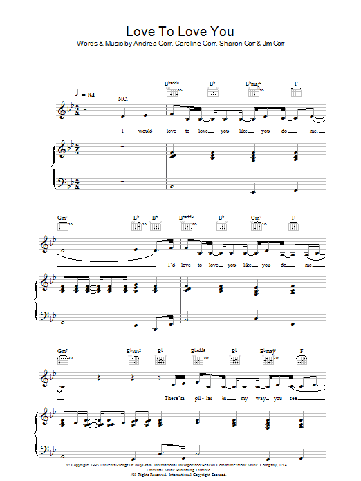 The Corrs Love To Love You Sheet Music Notes & Chords for Piano, Vocal & Guitar - Download or Print PDF