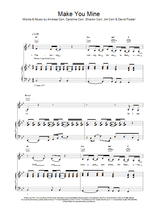 The Corrs Make You Mine Sheet Music Notes & Chords for Piano, Vocal & Guitar - Download or Print PDF