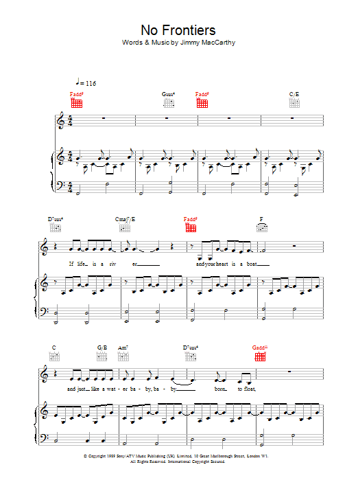 The Corrs No Frontiers Sheet Music Notes & Chords for Piano, Vocal & Guitar - Download or Print PDF