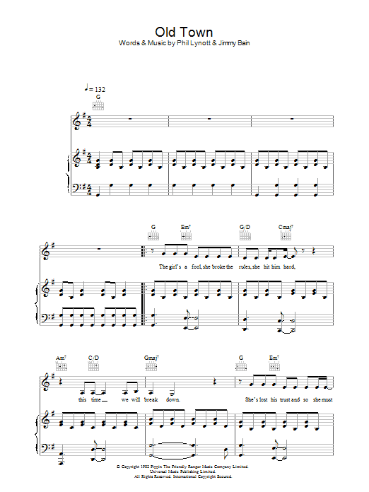 The Corrs Old Town Sheet Music Notes & Chords for Piano, Vocal & Guitar - Download or Print PDF