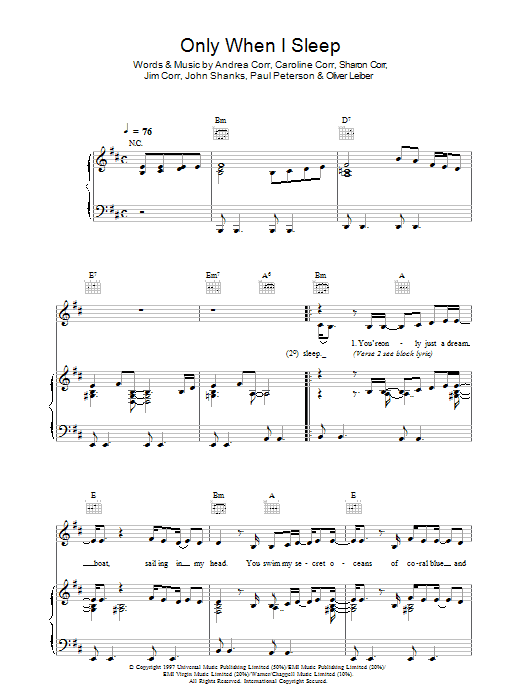 The Corrs Only When I Sleep Sheet Music Notes & Chords for Guitar Chords/Lyrics - Download or Print PDF