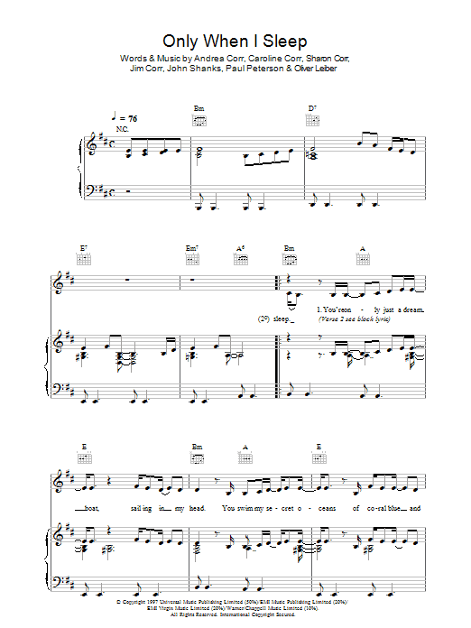 The Corrs Only When I Sleep Sheet Music Notes & Chords for Keyboard - Download or Print PDF