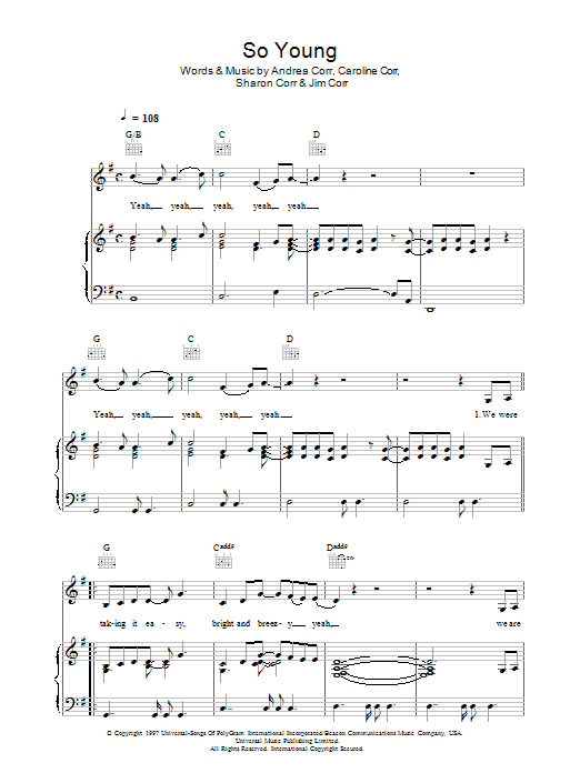 The Corrs So Young Sheet Music Notes & Chords for Keyboard - Download or Print PDF