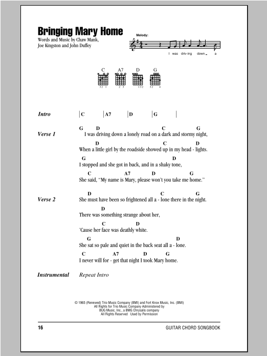 The Country Gentleman Bringing Mary Home Sheet Music Notes & Chords for Lyrics & Chords - Download or Print PDF