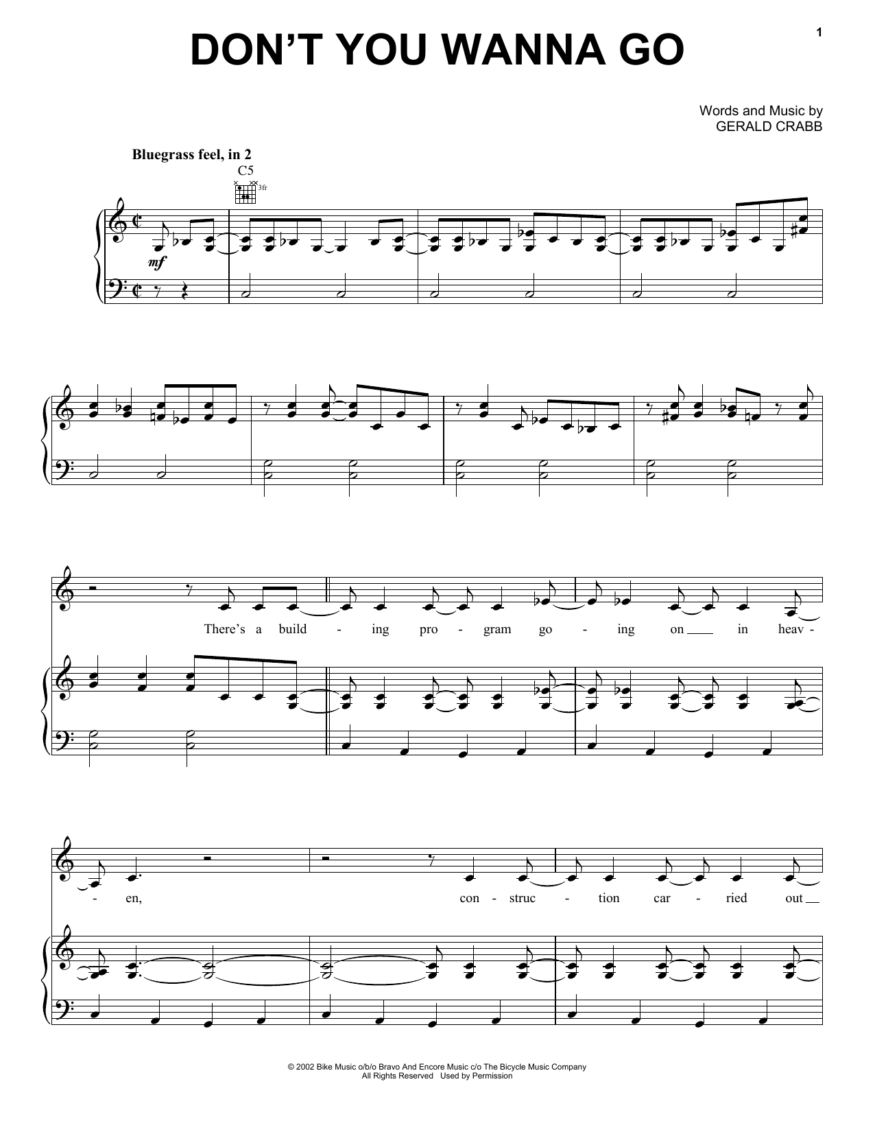The Crabb Family Don't You Wanna Go Sheet Music Notes & Chords for Piano, Vocal & Guitar (Right-Hand Melody) - Download or Print PDF