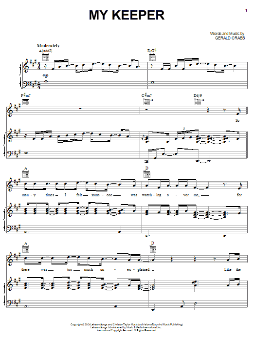 The Crabb Family My Keeper Sheet Music Notes & Chords for Piano, Vocal & Guitar (Right-Hand Melody) - Download or Print PDF