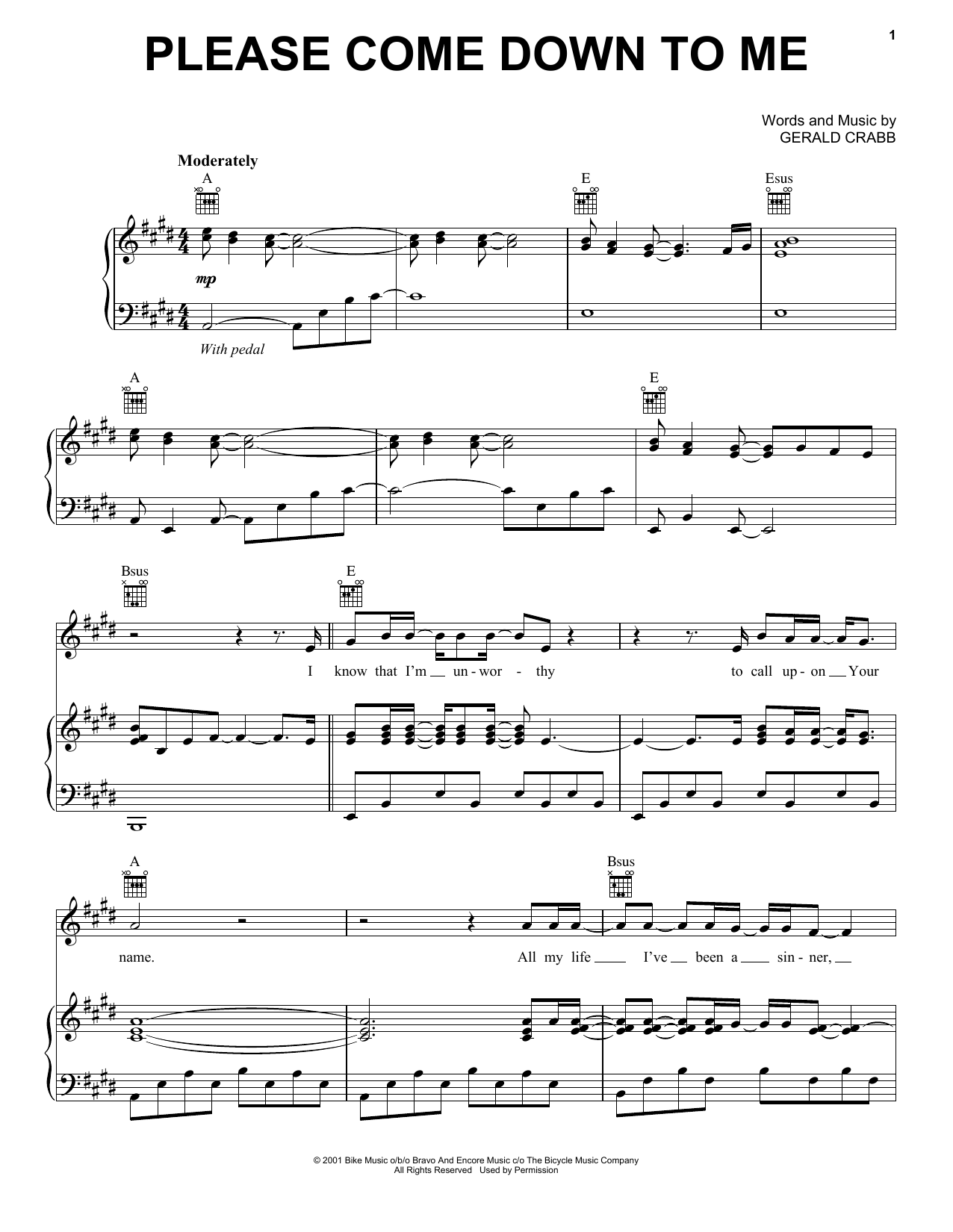 The Crabb Family Please Come Down To Me Sheet Music Notes & Chords for Piano, Vocal & Guitar (Right-Hand Melody) - Download or Print PDF