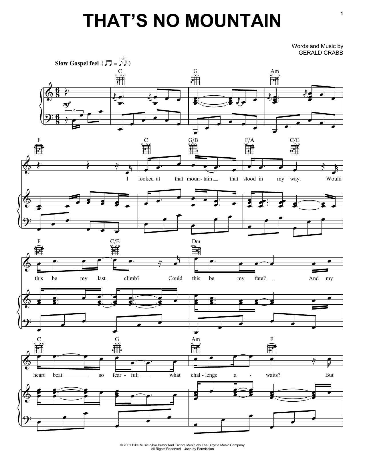 The Crabb Family That's No Mountain Sheet Music Notes & Chords for Piano, Vocal & Guitar (Right-Hand Melody) - Download or Print PDF