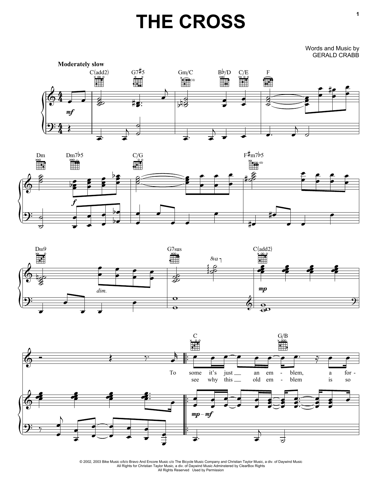 The Crabb Family The Cross Sheet Music Notes & Chords for Piano, Vocal & Guitar (Right-Hand Melody) - Download or Print PDF