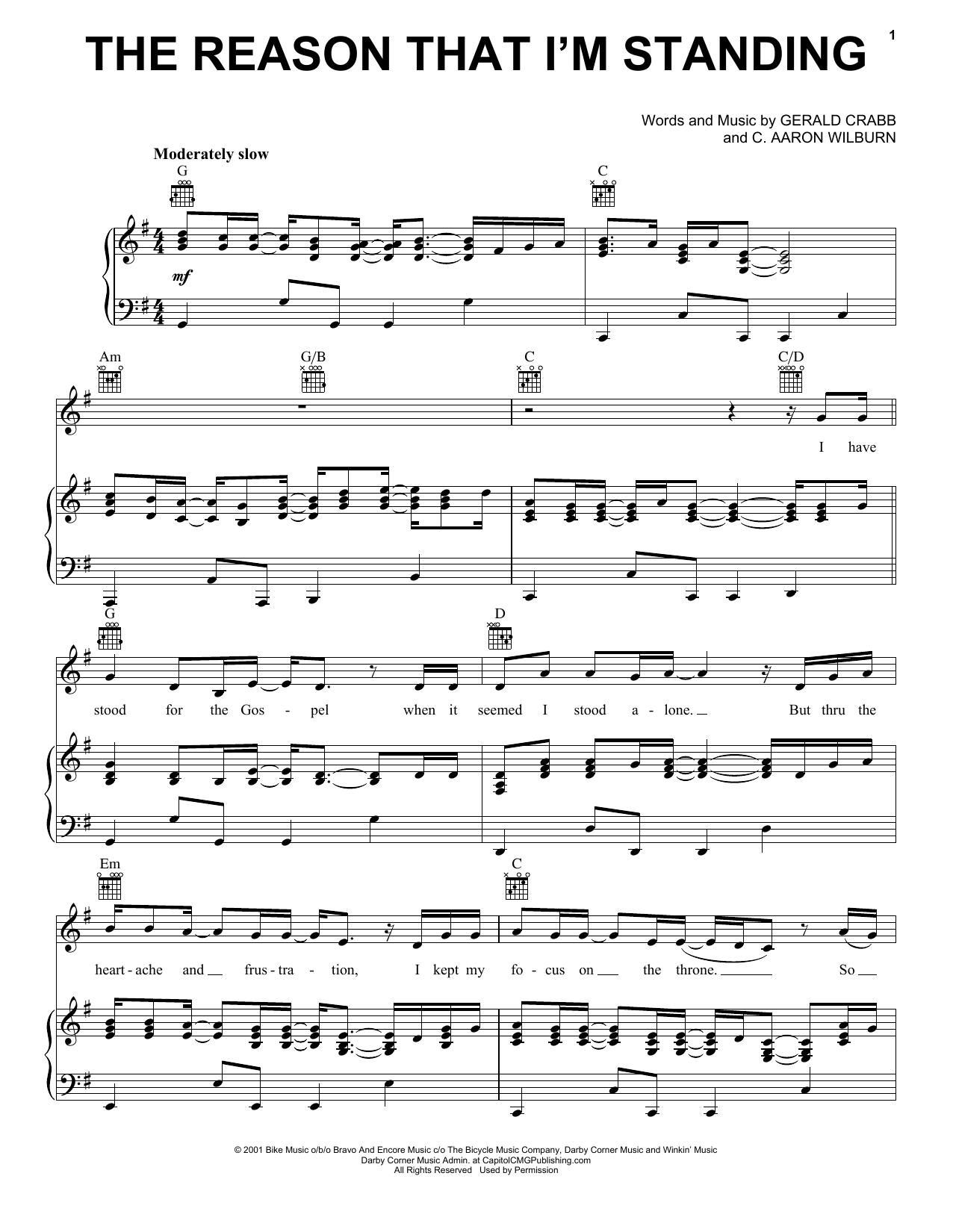 The Crabb Family The Reason That I'm Standing Sheet Music Notes & Chords for Piano, Vocal & Guitar (Right-Hand Melody) - Download or Print PDF
