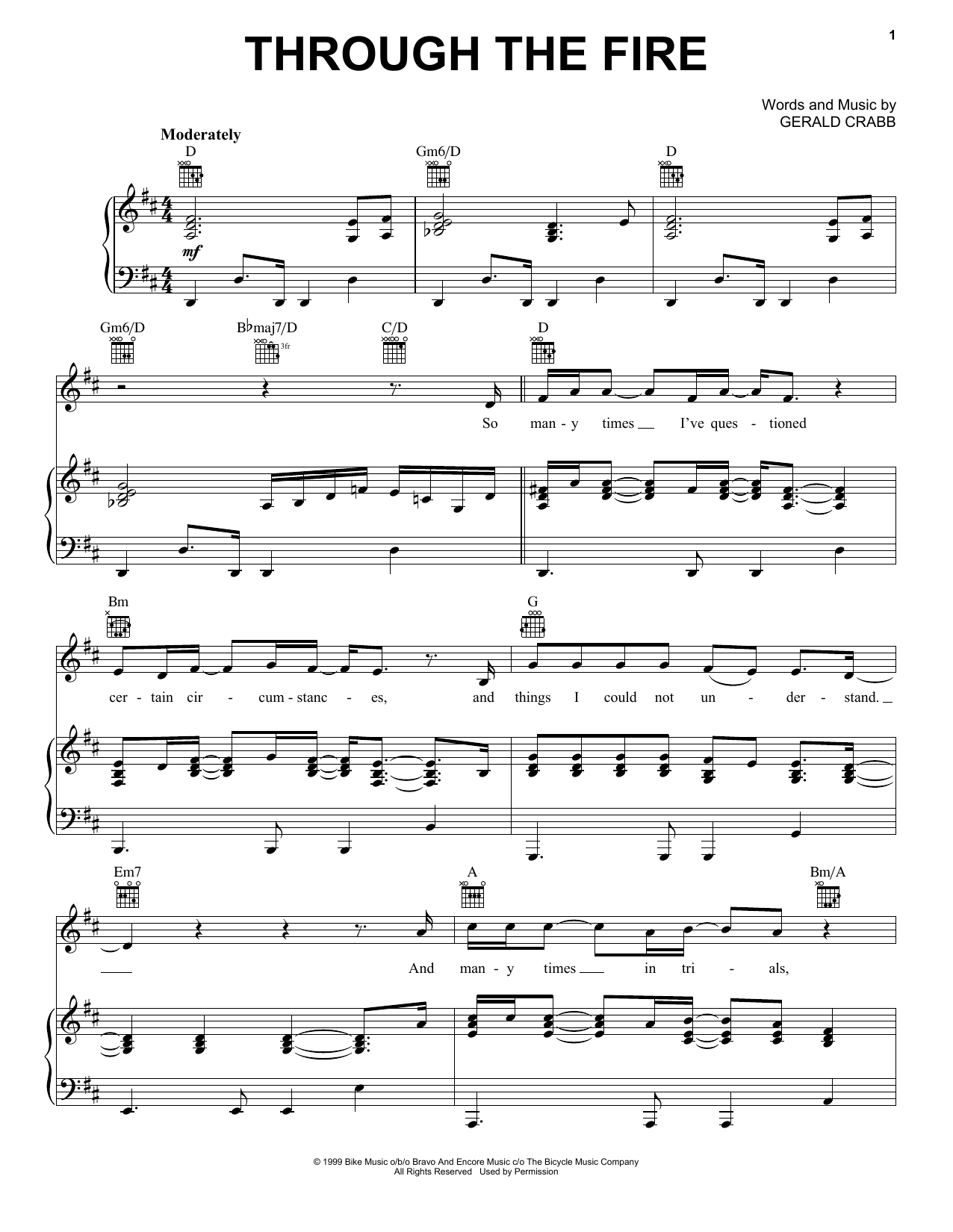 The Crabb Family Through The Fire Sheet Music Notes & Chords for Piano, Vocal & Guitar (Right-Hand Melody) - Download or Print PDF