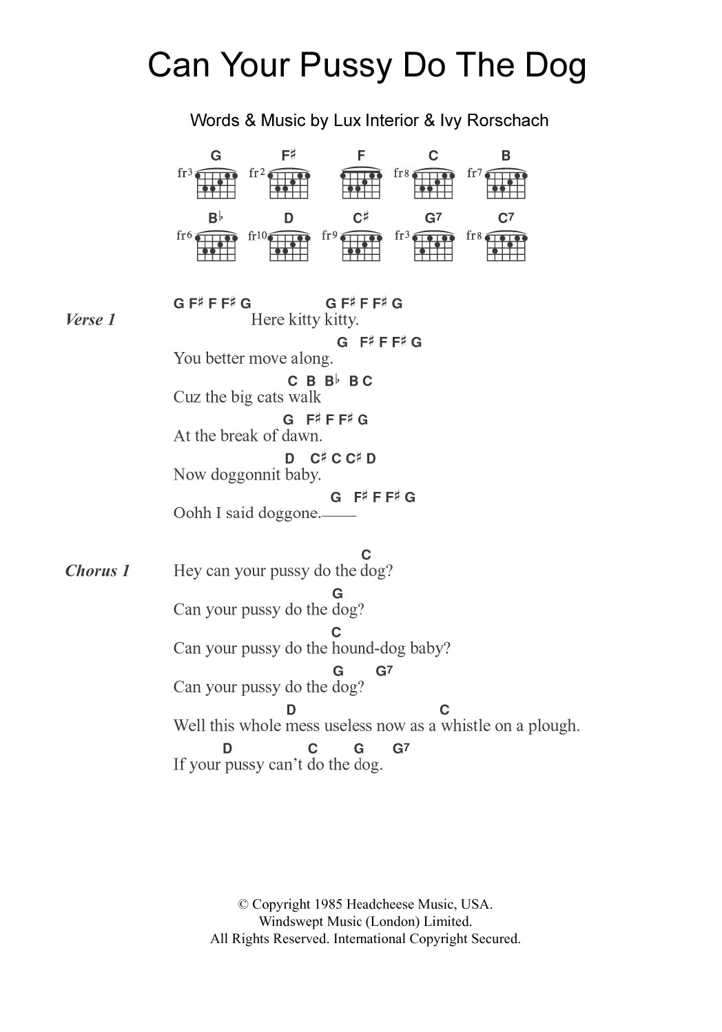 The Cramps Can Your Pussy Do The Dog? Sheet Music Notes & Chords for Lyrics & Chords - Download or Print PDF