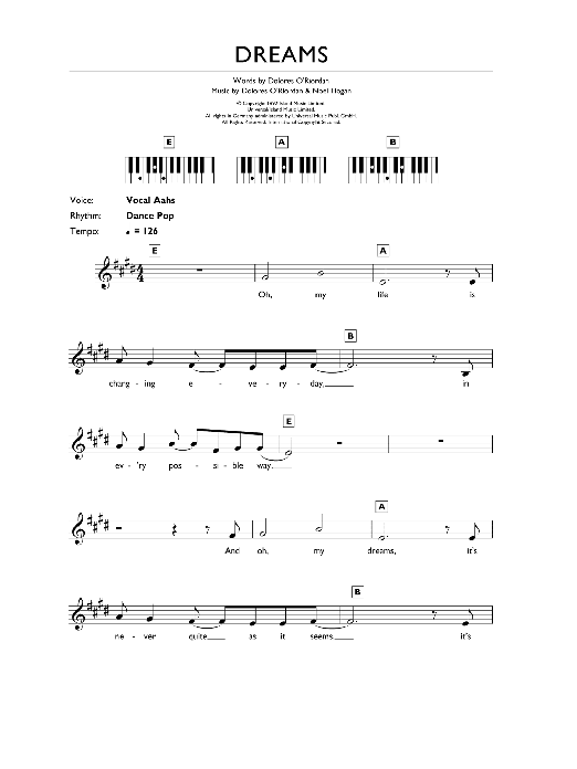 The Cranberries Dreams Sheet Music Notes & Chords for Easy Piano - Download or Print PDF