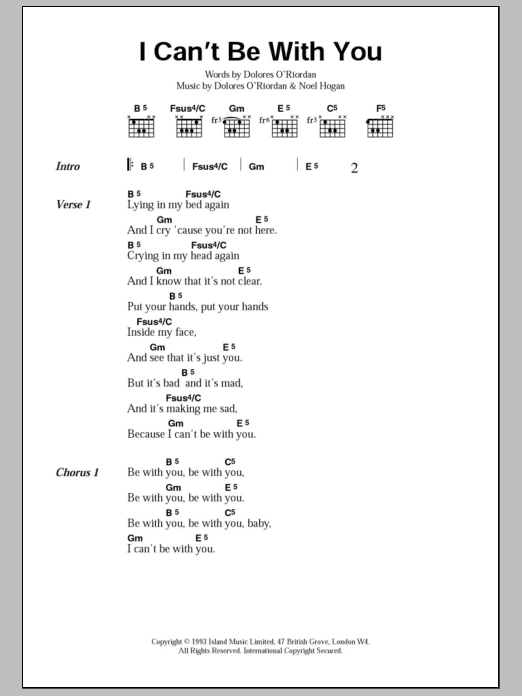 The Cranberries I Can't Be With You Sheet Music Notes & Chords for Guitar Tab - Download or Print PDF