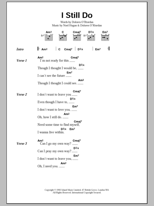 The Cranberries I Still Do Sheet Music Notes & Chords for Lyrics & Chords - Download or Print PDF