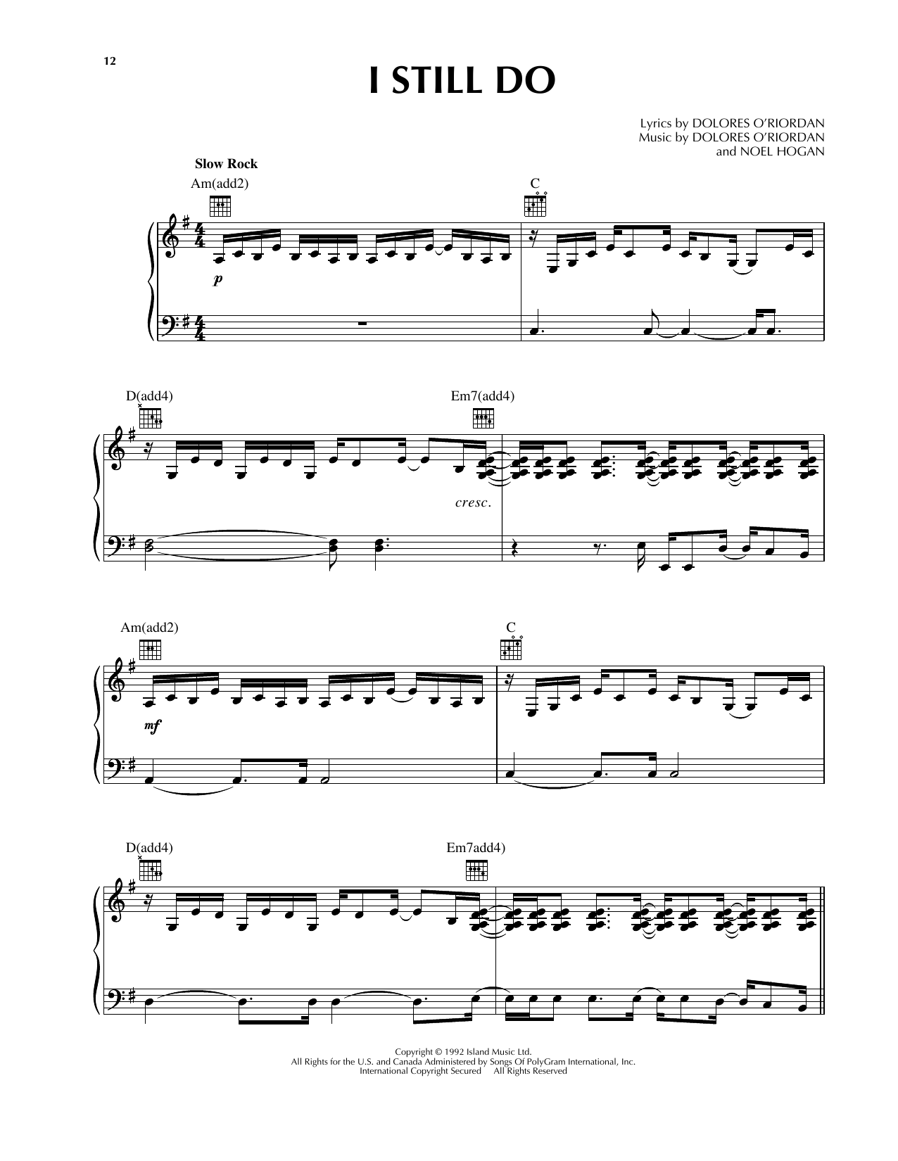 The Cranberries I Still Do Sheet Music Notes & Chords for Lyrics & Chords - Download or Print PDF