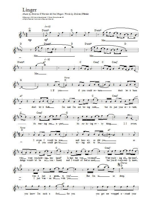 The Cranberries Linger Sheet Music Notes & Chords for Guitar Tab - Download or Print PDF