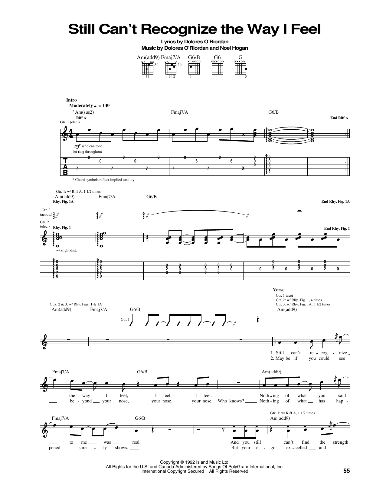 The Cranberries Still Can't Recognise The Way I Feel Sheet Music Notes & Chords for Piano, Vocal & Guitar (Right-Hand Melody) - Download or Print PDF