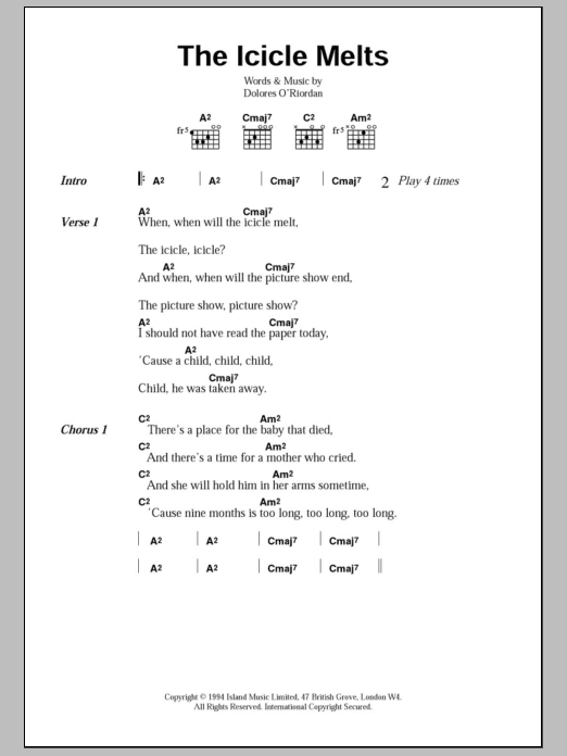 The Cranberries The Icicle Melts Sheet Music Notes & Chords for Lyrics & Chords - Download or Print PDF