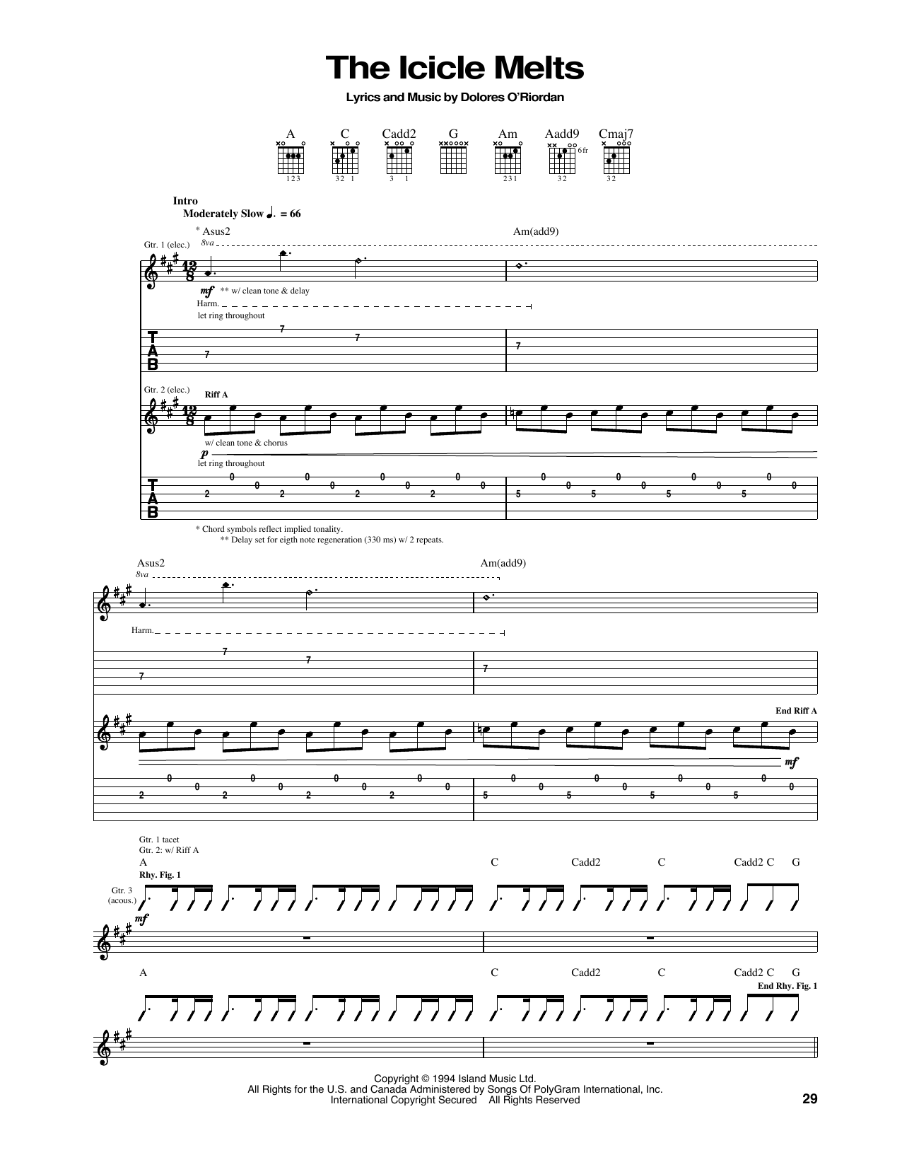 The Cranberries The Icicle Melts Sheet Music Notes & Chords for Lyrics & Chords - Download or Print PDF