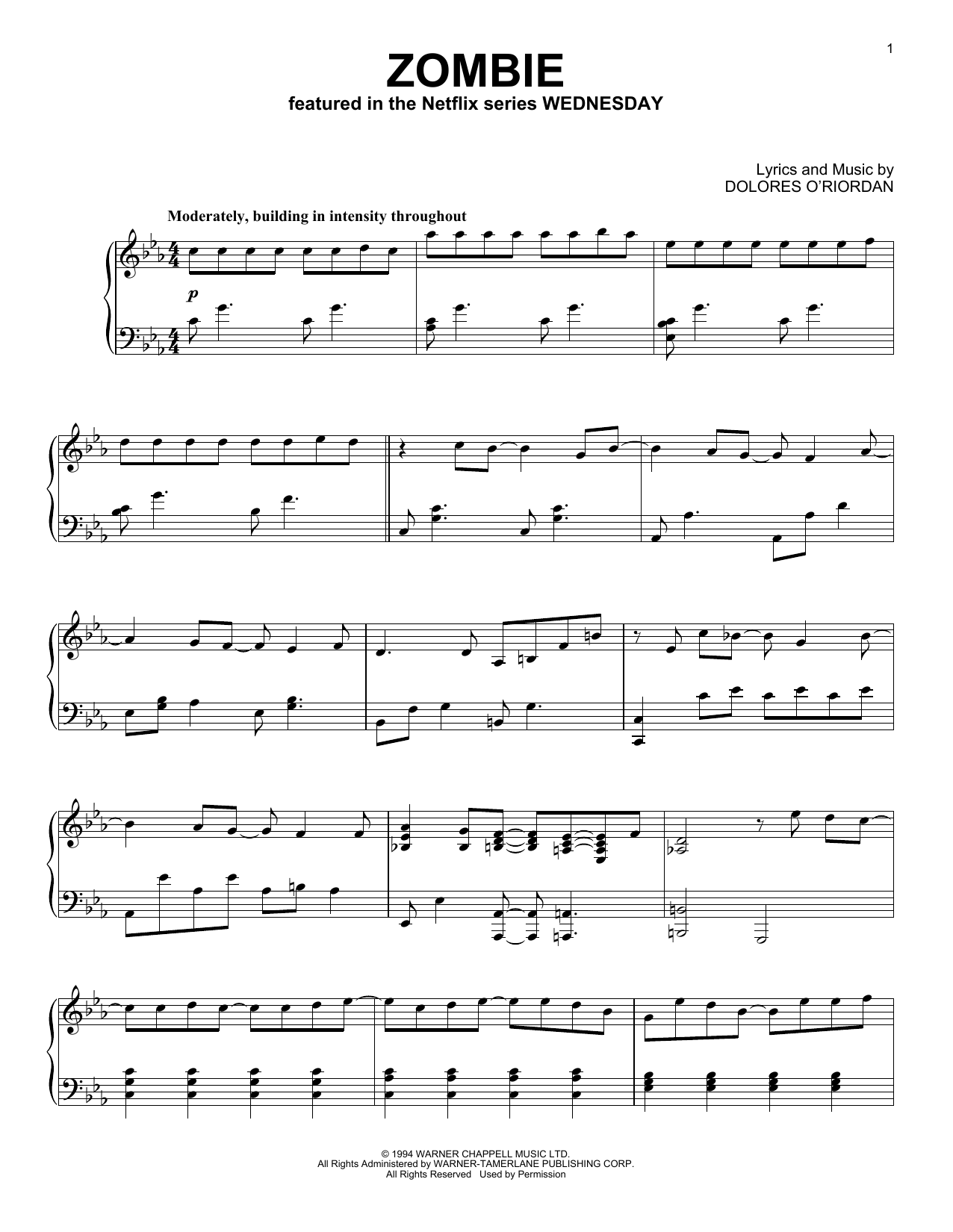The Cranberries Zombie Sheet Music Notes & Chords for Piano Solo - Download or Print PDF