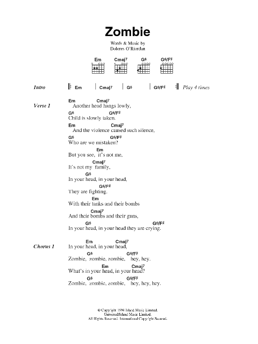 The Cranberries Zombie Sheet Music Notes & Chords for Guitar Tab (Single Guitar) - Download or Print PDF