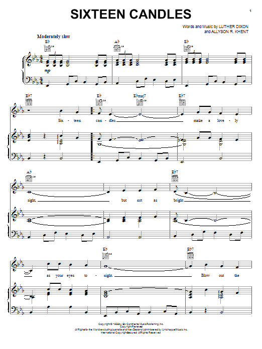 The Crests Sixteen Candles Sheet Music Notes & Chords for Lyrics & Chords - Download or Print PDF