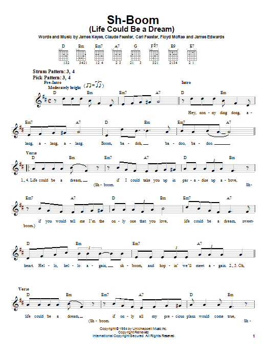 The Crew Cuts Sh-boom (Life Could Be A Dream) Sheet Music Notes & Chords for Piano, Vocal & Guitar (Right-Hand Melody) - Download or Print PDF