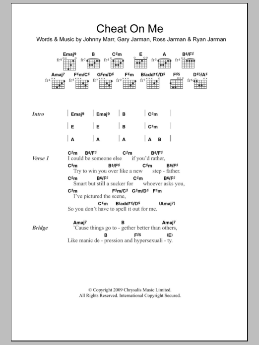 The Cribs Cheat On Me Sheet Music Notes & Chords for Lyrics & Chords - Download or Print PDF