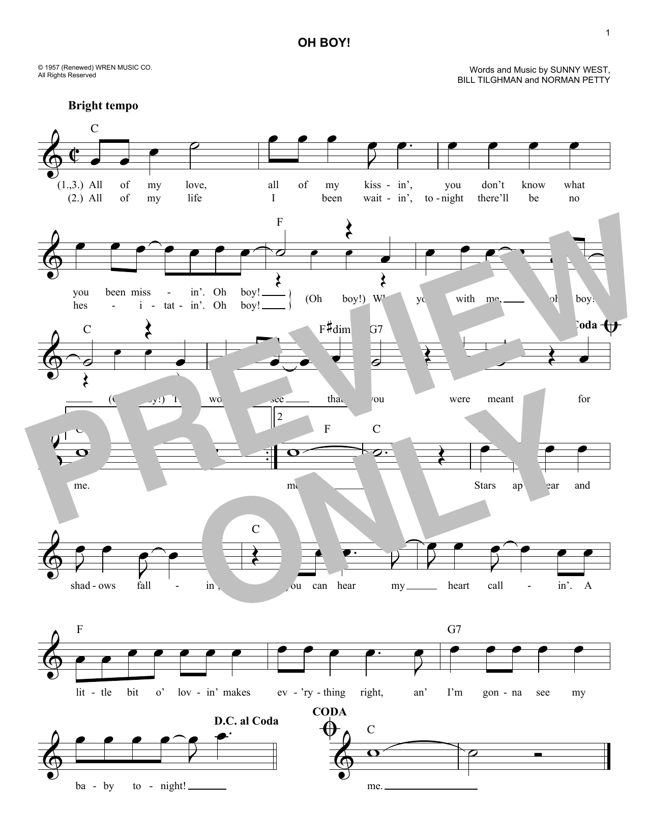 The Crickets Oh Boy! Sheet Music Notes & Chords for Real Book – Melody, Lyrics & Chords - Download or Print PDF