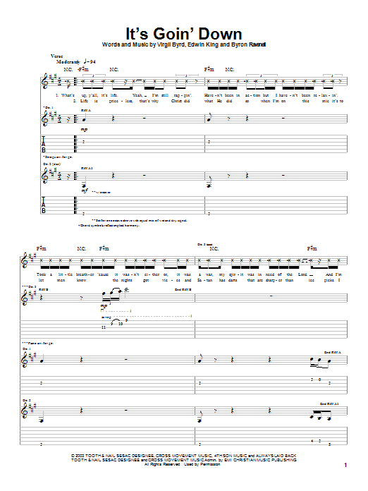 The Cross Movement It's Goin' Down Sheet Music Notes & Chords for Guitar Tab - Download or Print PDF