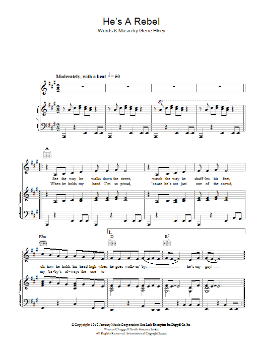 The Crystals He's A Rebel Sheet Music Notes & Chords for Melody Line, Lyrics & Chords - Download or Print PDF