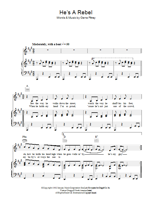 The Crystals He's A Rebel Sheet Music Notes & Chords for Piano, Vocal & Guitar (Right-Hand Melody) - Download or Print PDF