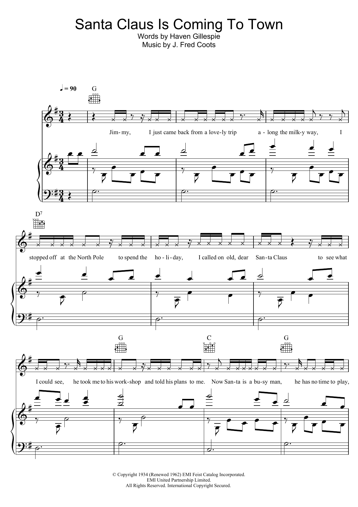 The Crystals Santa Claus Is Comin' To Town Sheet Music Notes & Chords for Piano, Vocal & Guitar - Download or Print PDF