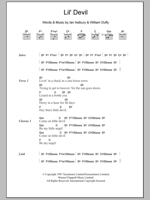 The Cult Lil' Devil Sheet Music Notes & Chords for Guitar Chords/Lyrics - Download or Print PDF