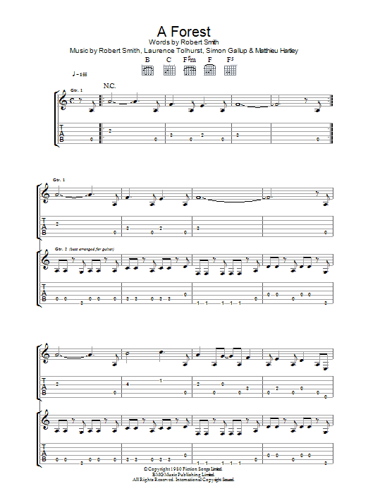 The Cure A Forest Sheet Music Notes & Chords for Guitar Tab - Download or Print PDF