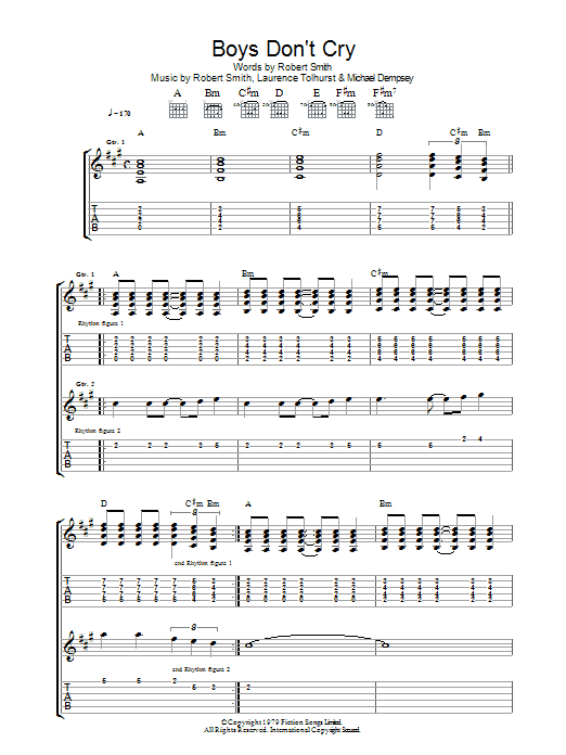 The Cure Boys Don't Cry Sheet Music Notes & Chords for Guitar Tab - Download or Print PDF