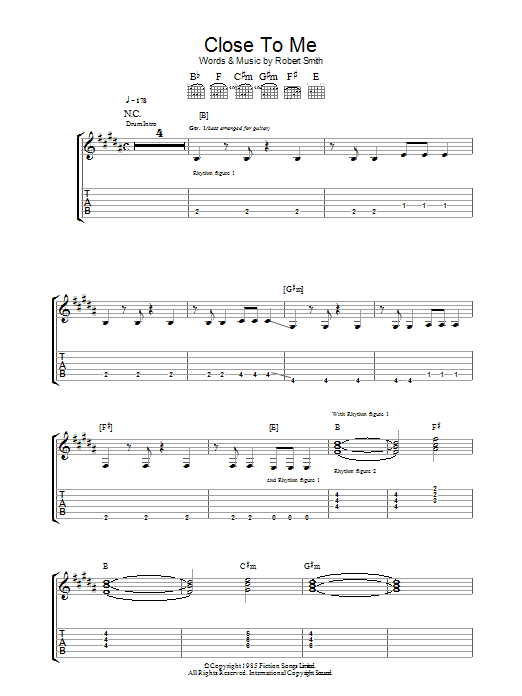 The Cure Close To Me Sheet Music Notes & Chords for Guitar Tab - Download or Print PDF