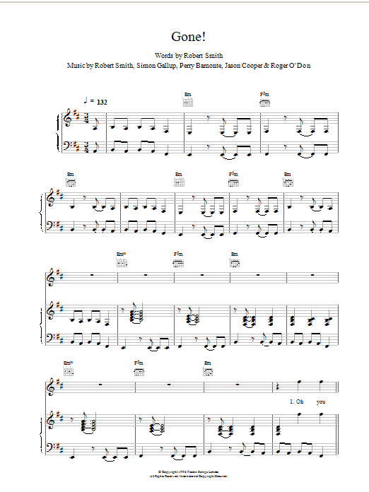 The Cure Gone! Sheet Music Notes & Chords for Piano, Vocal & Guitar (Right-Hand Melody) - Download or Print PDF