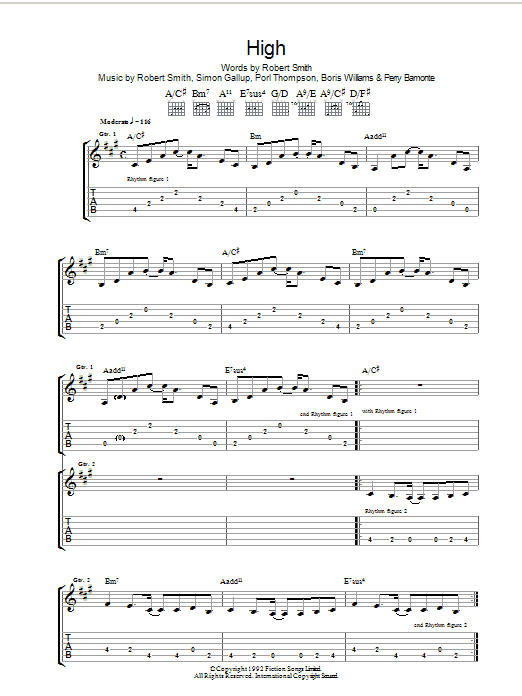 The Cure High Sheet Music Notes & Chords for Guitar Tab - Download or Print PDF