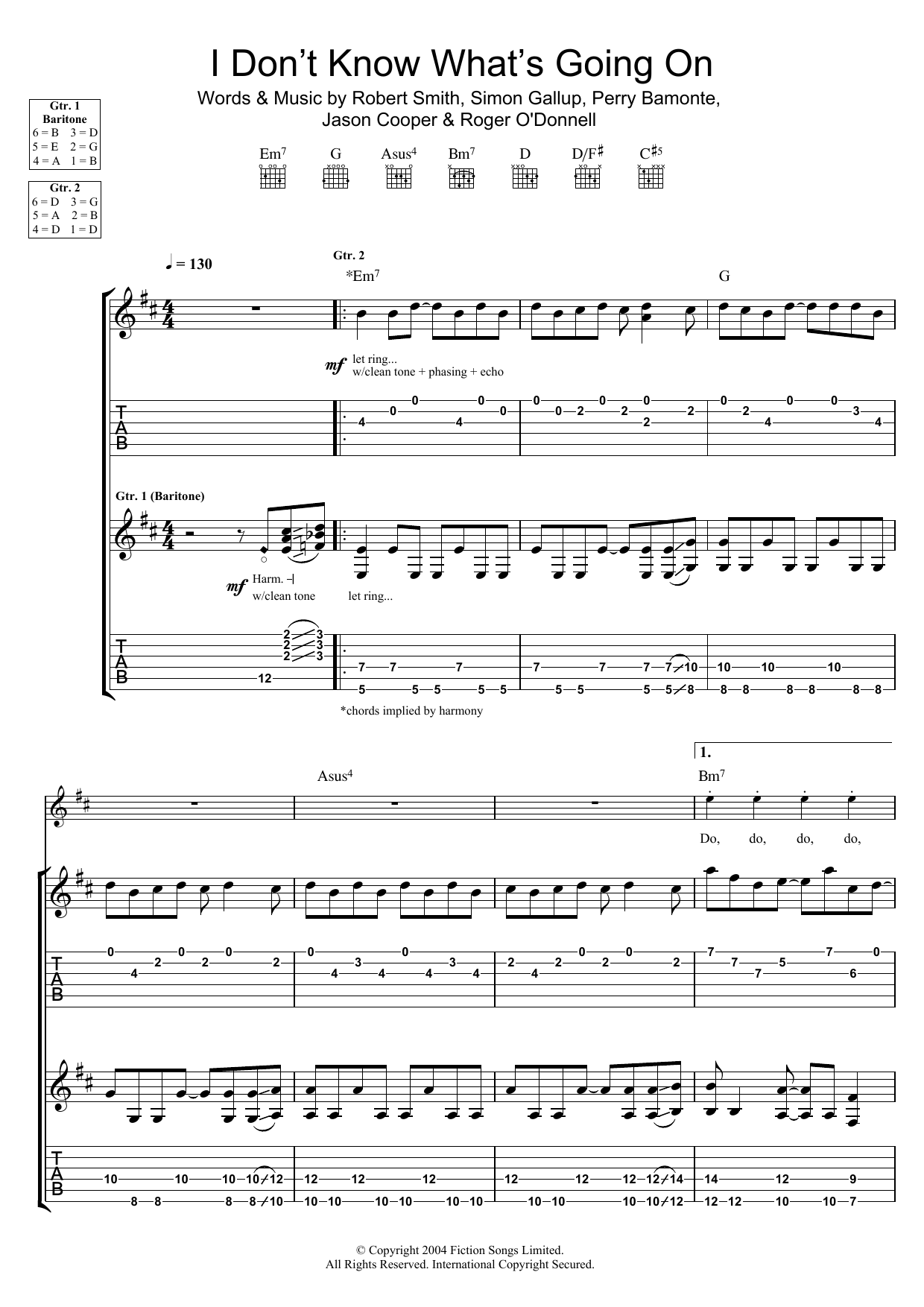 The Cure I Don't Know What's Going On Sheet Music Notes & Chords for Guitar Tab - Download or Print PDF