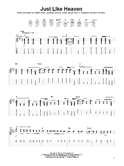 The Cure Just Like Heaven Sheet Music Notes & Chords for Easy Guitar Tab - Download or Print PDF