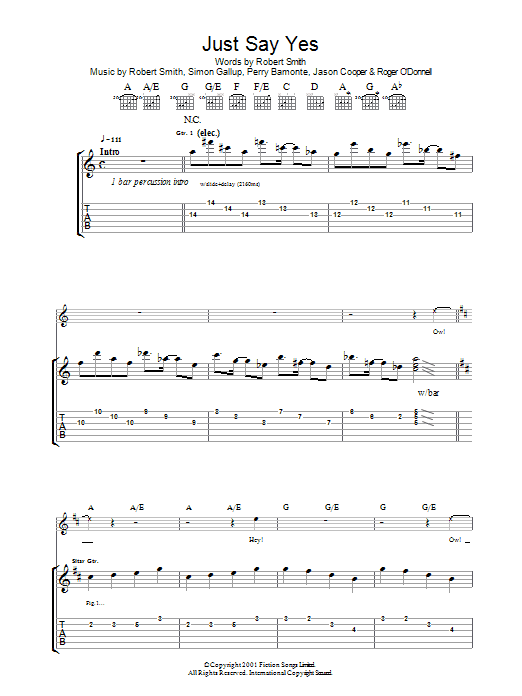 The Cure Just Say Yes Sheet Music Notes & Chords for Guitar Tab - Download or Print PDF
