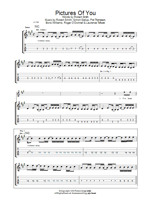 The Cure Pictures Of You Sheet Music Notes & Chords for Guitar Tab - Download or Print PDF