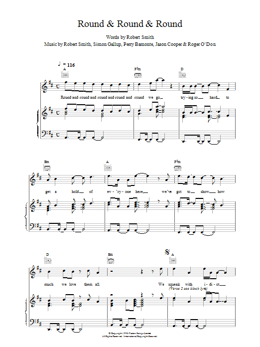 The Cure Round & Round & Round Sheet Music Notes & Chords for Piano, Vocal & Guitar (Right-Hand Melody) - Download or Print PDF