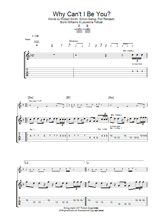 The Cure Why Can't I Be You? Sheet Music Notes & Chords for Guitar Tab - Download or Print PDF