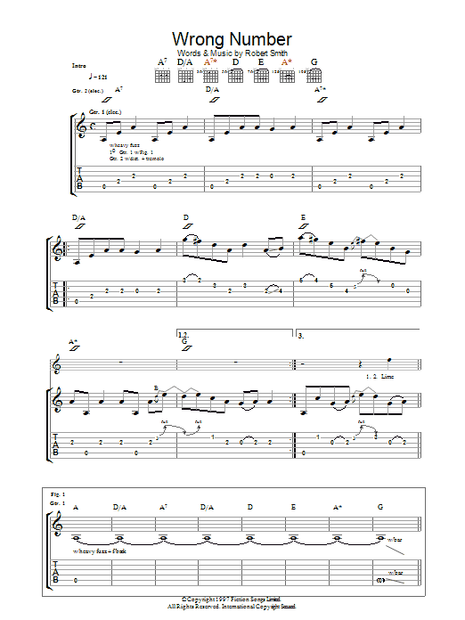 The Cure Wrong Number Sheet Music Notes & Chords for Guitar Tab - Download or Print PDF