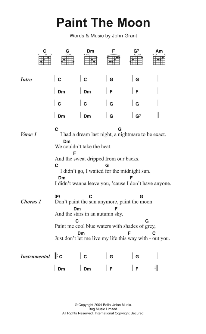 The Czars Paint The Moon Sheet Music Notes & Chords for Lyrics & Chords - Download or Print PDF