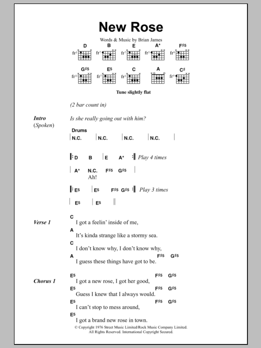 The Damned New Rose Sheet Music Notes & Chords for Lyrics & Chords - Download or Print PDF